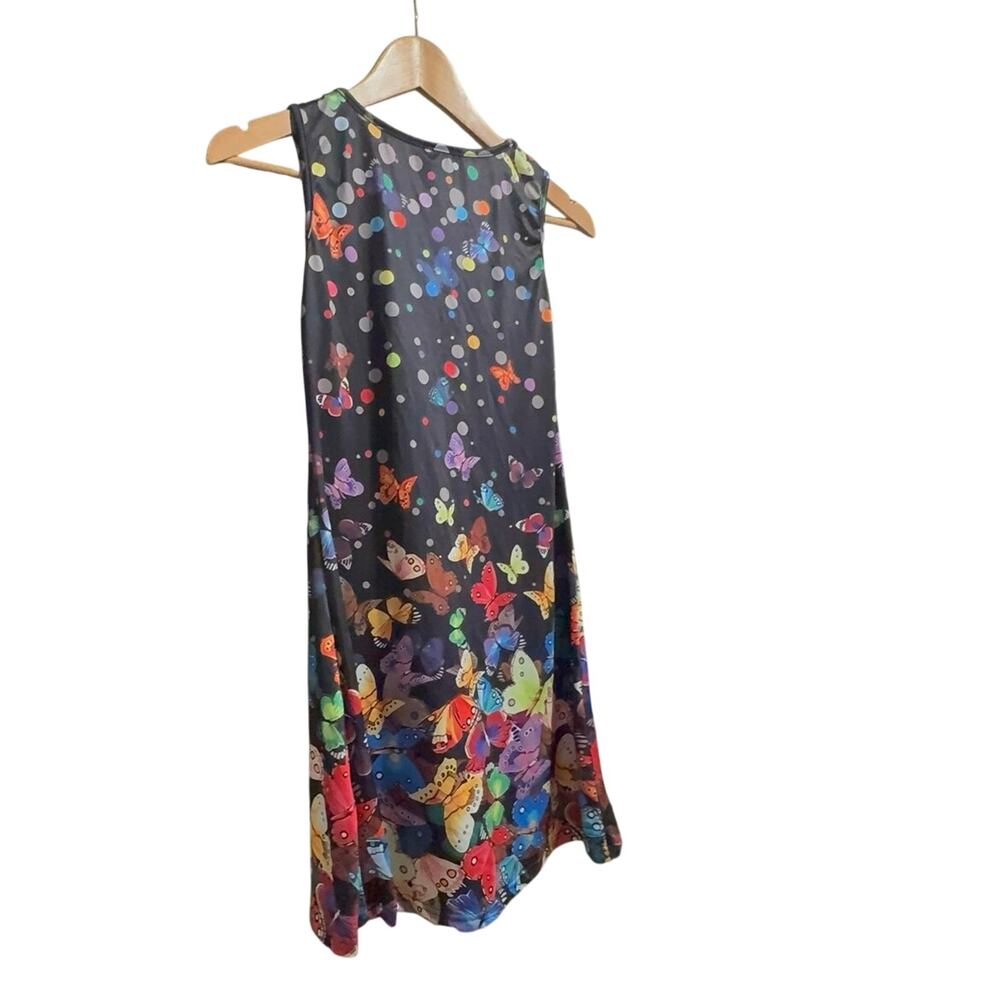 Girls Black Butterfly Print Sleeveless Midi Dress Size 160 Colorful Stretch
